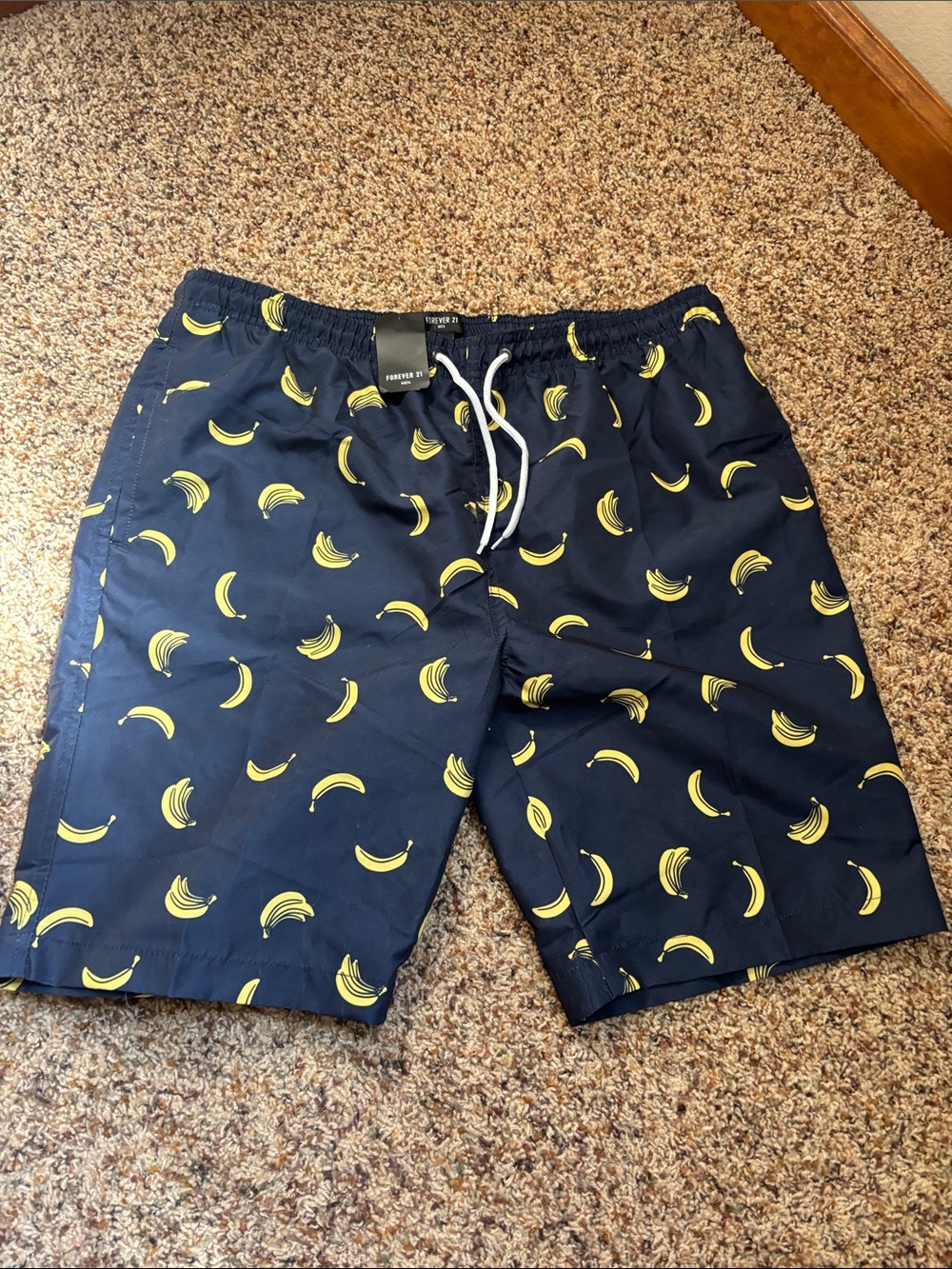 Forever 21 Navy Swim Trunks with Yellow Banana Print